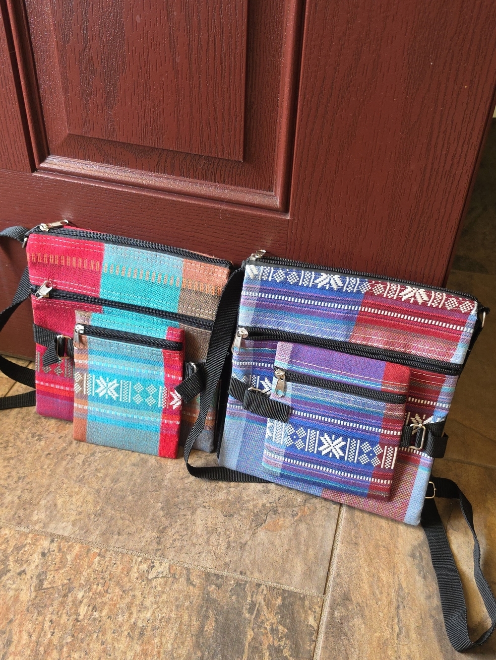 2- Colorblock Ethnic Crossbody Bag - Multicolor